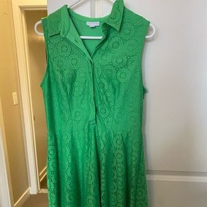 Sleeveless Green Sundress w/ Eyelet Lace Overlay